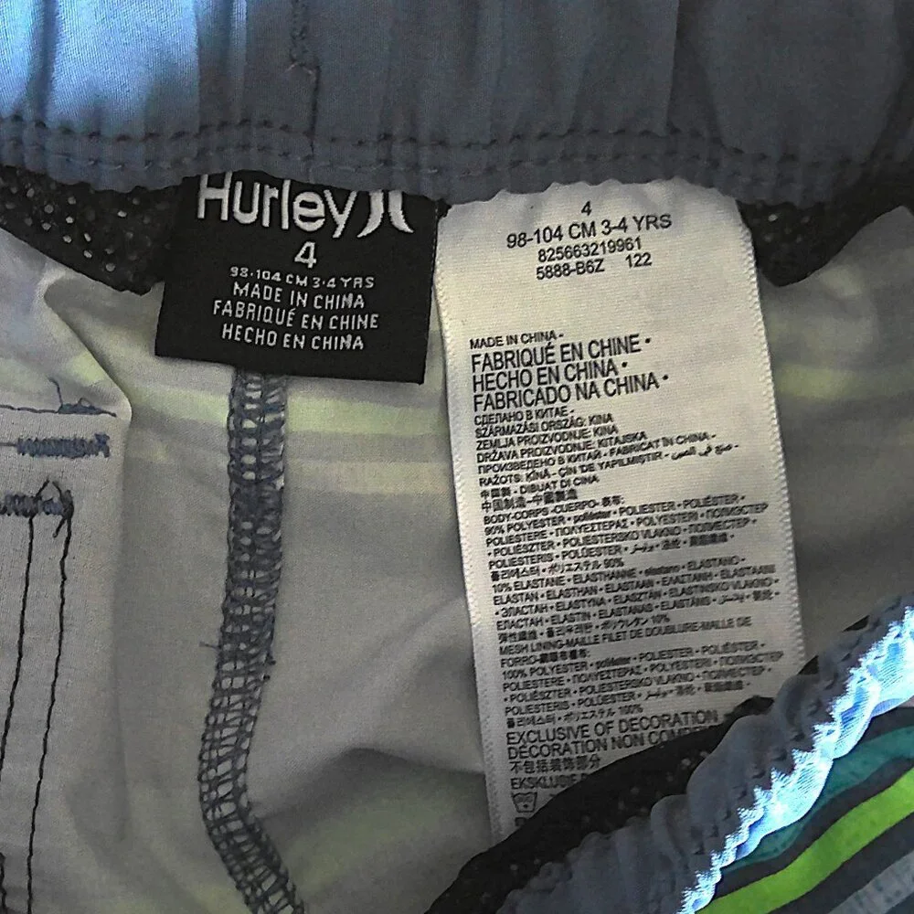 New Hurley Boy's Swim Trunks Board Shorts Striped NWOT Sz 4